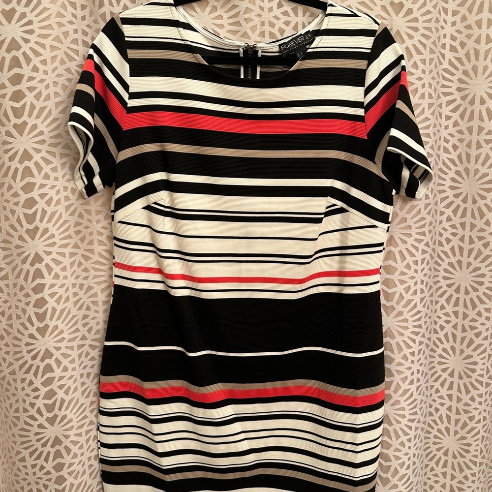 Forever 21 Black, Pink, and Cream Striped Dress